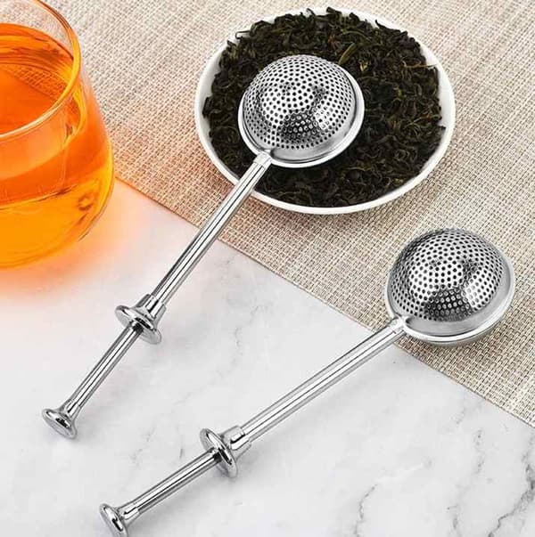 Te-infuser si, sæt med 2, 304 rustfrit stål finmasket med lange håndtag, til tekopper, tekander og køkkenbrug, sølv
