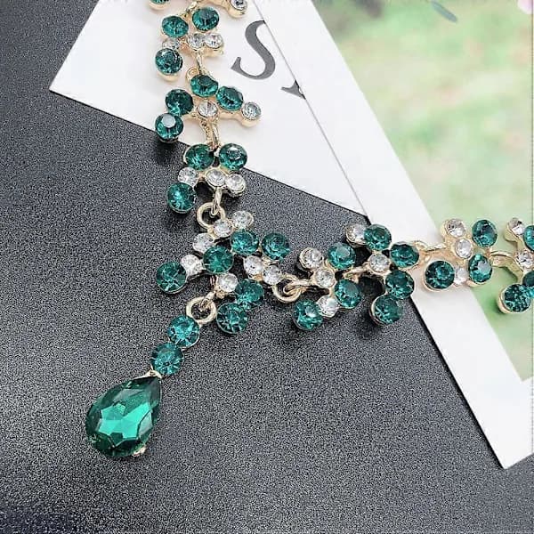 Grönt kronhalsband och örhängen set för bröllopsklänning, tillbehör, 2 set