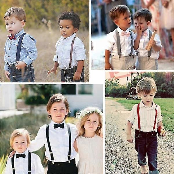 Adjustable Kids Suspenders with Bow Tie Beige