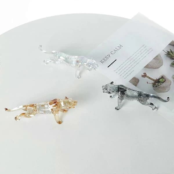 Färgad Kristall Leopard Figurin, Samlarobjekt Glasdjur Ornament, Heminredningspresent