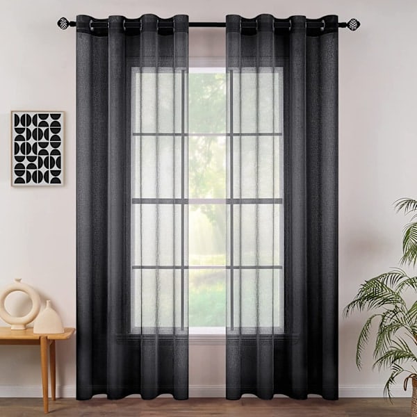 2 stk. ensfarvede gardiner (sort - 140*213cm)