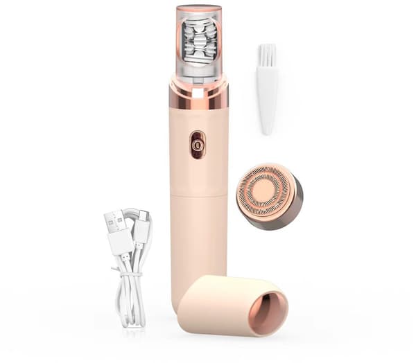 2-i-1 Ansiktsepilator og Trimmer for Kvinner, LED-lys, USB Oppladbar, Vaskbart Hode for Ansikt, Hake og Overleppe