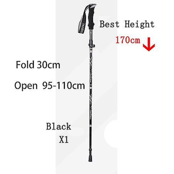 5-sektions fällbara vandringsstavar för utomhusbruk Camping Portable Trekking Pole Club Lätt att lägga i väskan Black 30cm