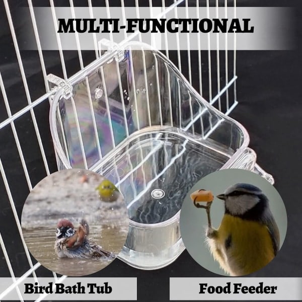Fågelbad för bur - Multifunktionellt fågelbad (transparent) - Perfekt