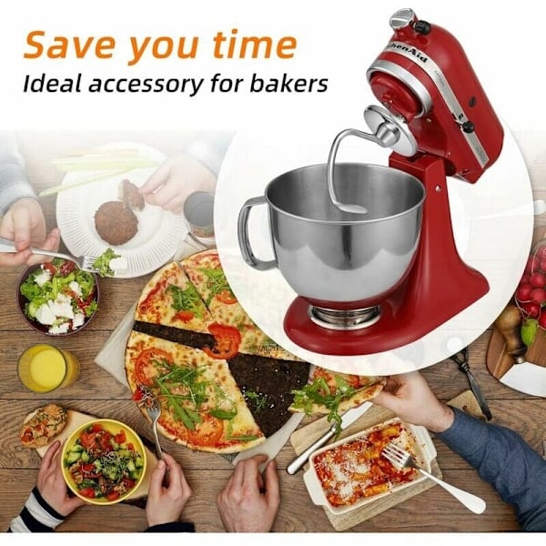 Ruostumattomasta teräksestä valmistettu taikinahaara KitchenAid 4,5-5 litran kaltevalle sekoittimelle, varaosat, astianpesukoneenkestävä (korvaa K45DH)