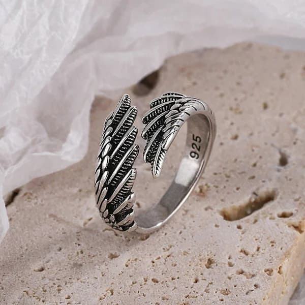 Justerbar 925 STEMPLET STERLING SØLV Skytsengel Vinge Ring Gave hurtig levering