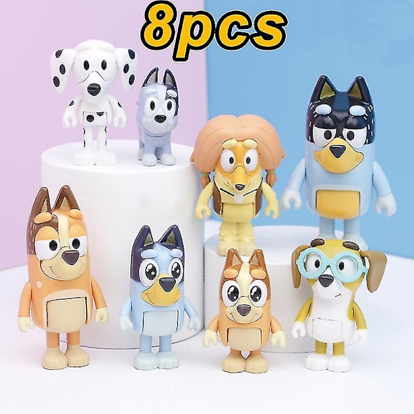 8-12 st Bluey Bingo Figur Leksaker Familj Kawaii Rörlig Led Actionfigur Leksaker Seriefigur Bluey Vänner Pvc Modell Docka för Nytt År 8pcs-A