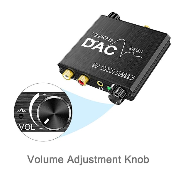 TS-192khz Digital Till Analog Ljudomvandlare Med Bas- Och Volymjustering, Digital Spdif/Optisk/Koax
