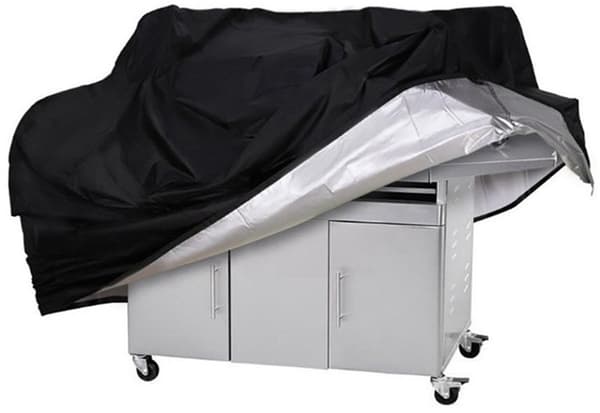 BBQ-grillovertræk, vandafvisende polyester, UV-beskyttelse, velcro og snøre, til udendørs grill, sort, 145 x 61 x 117 cm