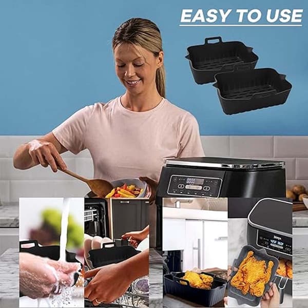 Airfryer bagepapir, engangsbeholdere, silikoneindsats, sort, 2 stk., til rektangulære airfryere