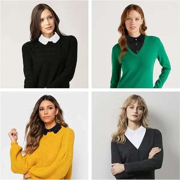 Set of 2 Women's Blouse Collars - Detachable Pointed Collar Basic - Collars for Women - Ruffles / Frills ...