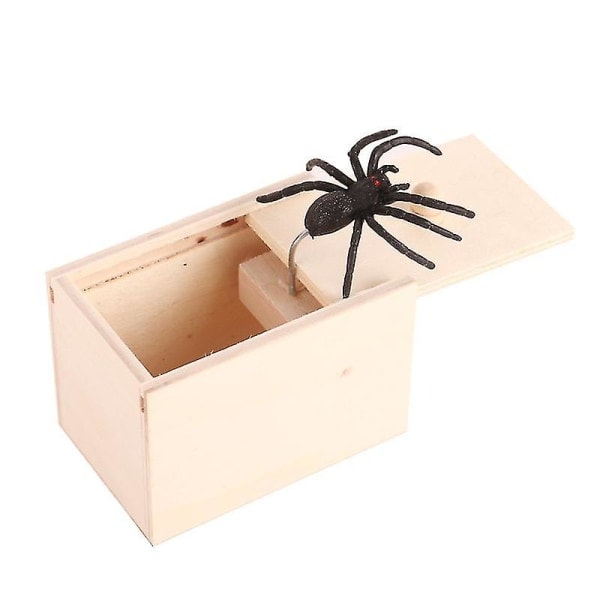 Aprilskämt-Prank Box Kreativ Present Spoof Skräckleksak Träbox-spindel