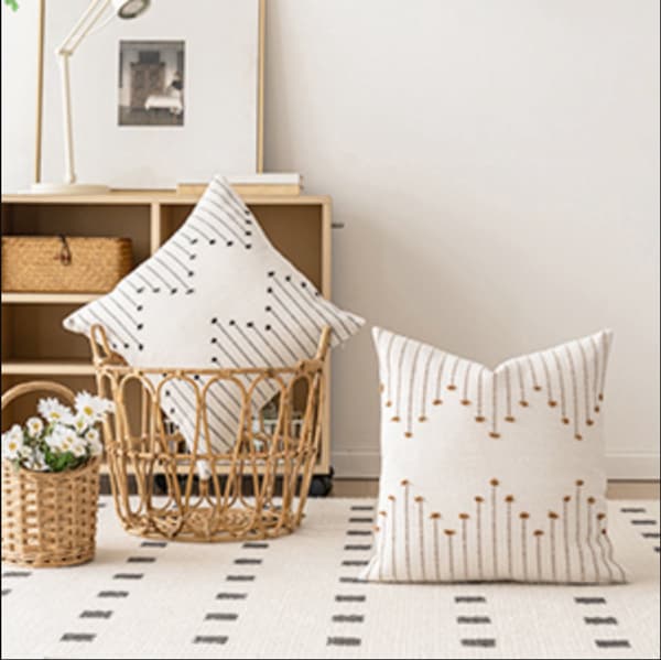 Pudebetræk, Tekstureret Bomuld-Polyester, Usynlig Lynlås, Bondegårdssofa Indretning, Beige Og Brun, 18x18 Tommer, Sæt Af 2