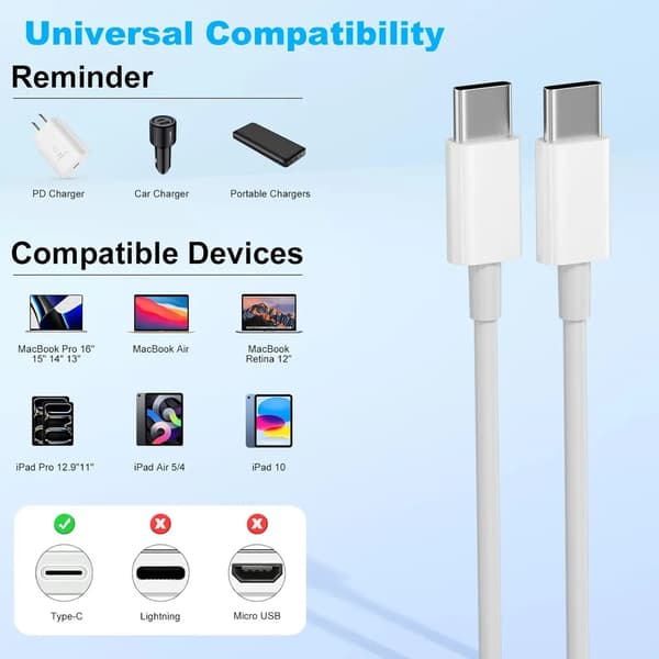 USB-C-kabel 1m – Hurtigopladning til iPhone 15/16 & Android