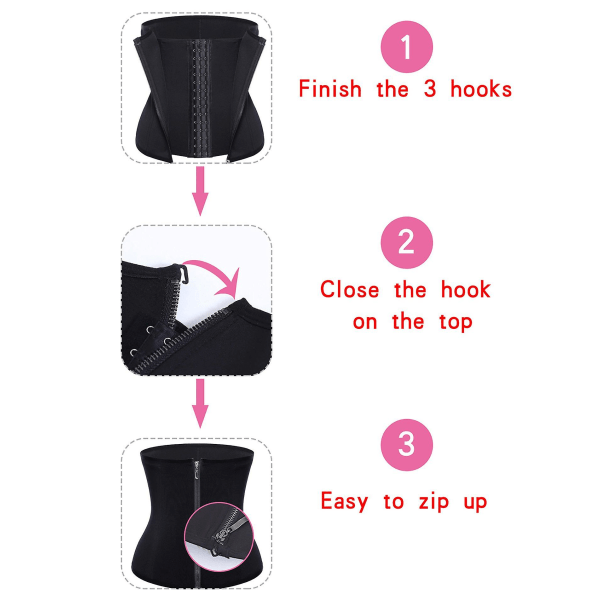 3 Clip1 Zip 6 Stålbenad waist trainer Sportträning Kroppsformare Magkontroll black L