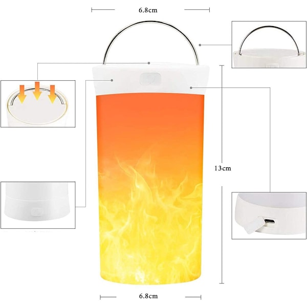 LED-flammeffektlampe, genopladelig batteridrevet USB-flammelampe