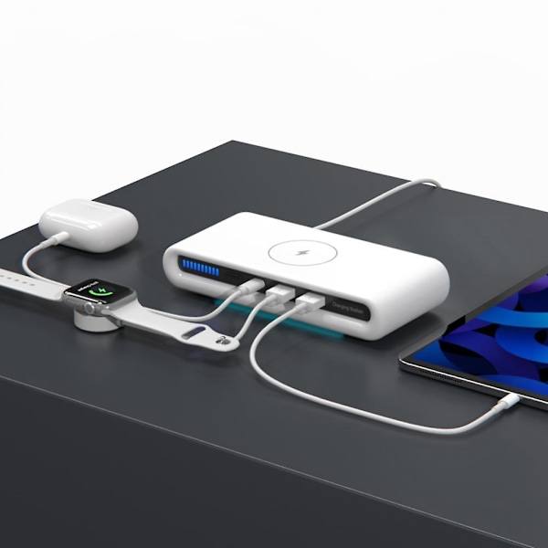TS-15w 4-i-1 Trådlös Laddare Laddningsstation Multi Usb Typ C Snabbladdare Med Lampa För Iphone12