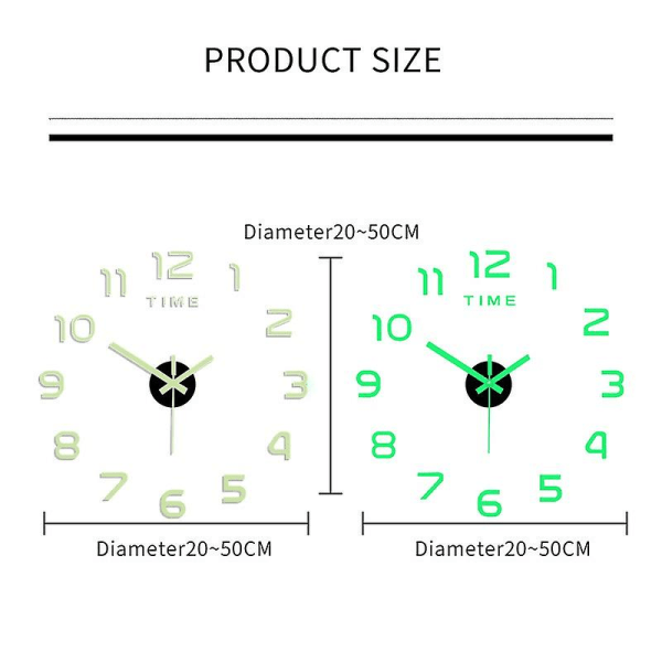 40cm Selvlysende Veggklokker DIY Digital Klokke Selvlysende Klokke Akryl DIY Veggklokke Stue Soverom Veggdekor Klokke (FMY)