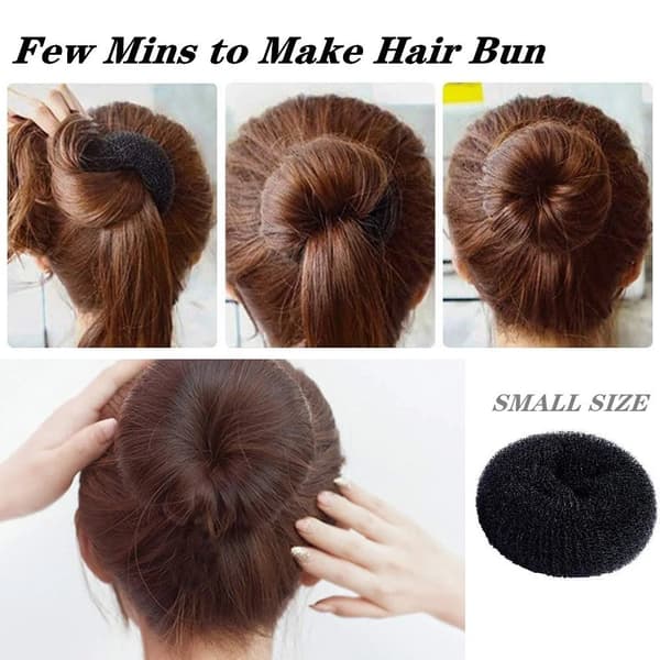 Mini Hårknold Maker Sæt, 6 STK Chignon Donut Formere til Børn Piger Kort og Tyndt Hår, Sort 2 Tommer