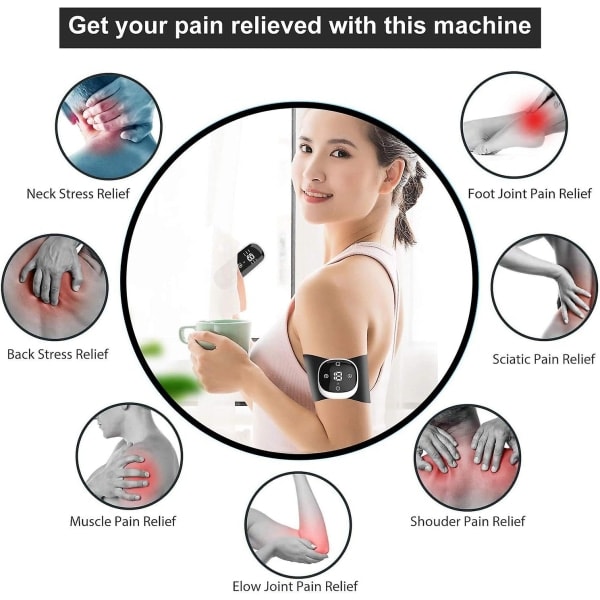 Trådlös TENS-maskin för smärtlindring - TENS-enheter med värme, uppladdningsbar muskelstimulator, EMS-massage