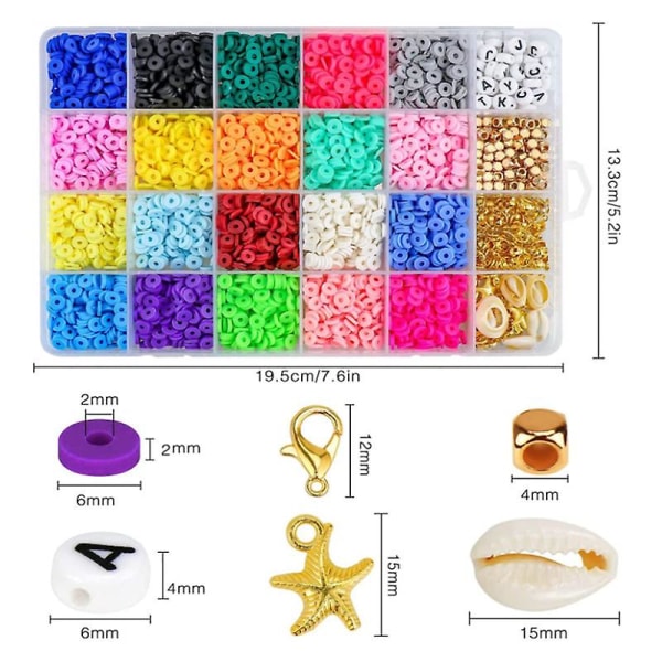 4000 lerpärlor 6 mm 24-färgade platta runda mjuka keramiska pärlor, smycken gör-det-själv-hantverkssats