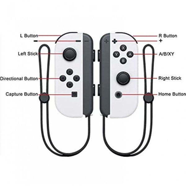 Joypad (L/R) Nintendo Switch -ohjaimelle - Vasen ja oikean käden langaton ohjain rannehihnan kanssa (Valkoinen)