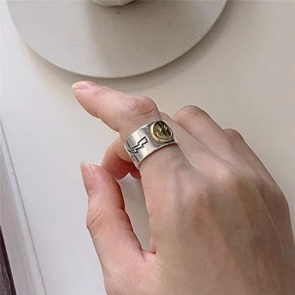 Ring med Smiley-ansikte Silver, Öppen Ring Justerbar Bredd, Smiley-ring