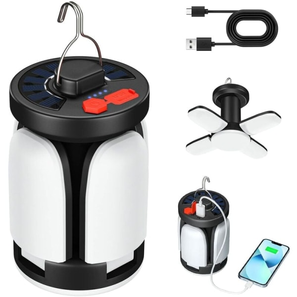 3600mAh LED Solcellslampa Camping USB Uppladdningsbar Lykta, 6 Lägen SOS Vattentät Bärbar IP67 Campinglampa Tältlampa för Utomhusvandring