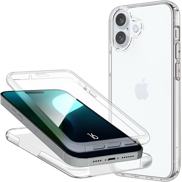 Heltäckande skal för iPhone 16, stötsäkert, reptåligt, transparent hybridskydd