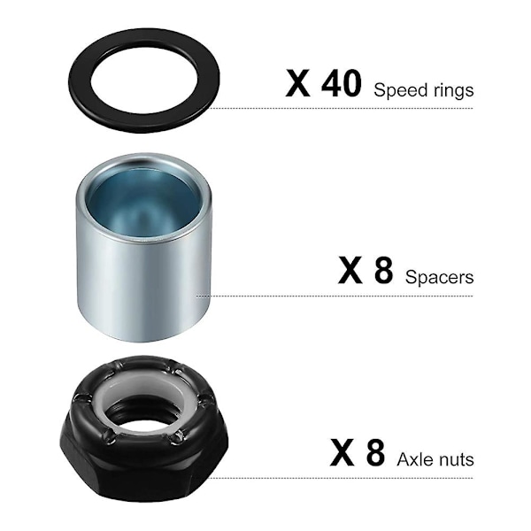 TS-56 Dele Skateboard Truck Hardware Kit Inkluderer Spacere, Akselmøtrikker Og Speed Rings Til Skateboard