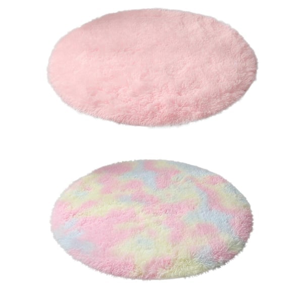 Rosa Rundt Teppe for Jenterom, Fluffy Sirkelteppe - Perfekt