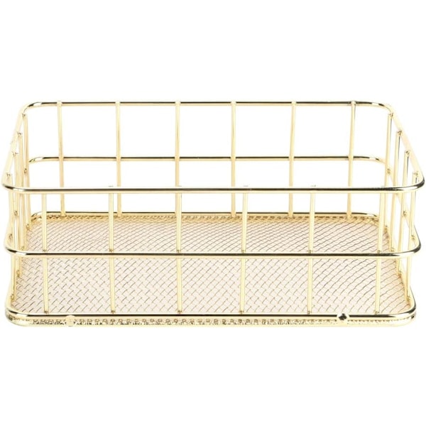 Opbevaringskurve i guld, Guldmetalkurv Multifunktionel Gylden Jernopbevaringskurv Trådnet Skrivebordsopbevaringsorganisator, 24*16*6.6CM