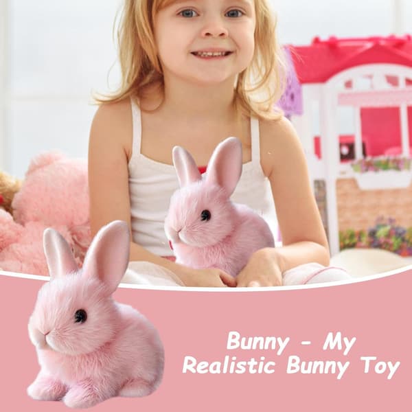 High-Quality Interactive Rabbit Plush Toy, Realistic Hopping Bunny Toy Interactive Rabbit Toy for Easter, Electric Rabbit Toys (White) pink