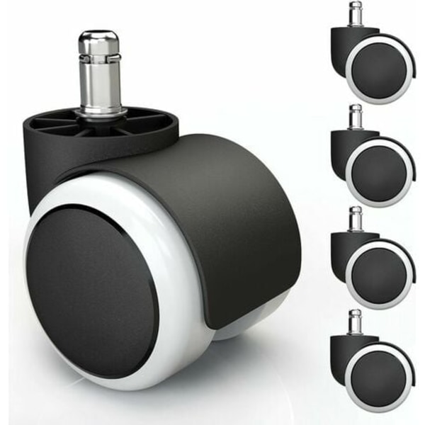 Sett med 5 PVC-hjul, stille og ripefrie for harde gulv - Universelle kontorstolhjul - Egnet for alle gulvtyper (11 x 22 mm, hvit)