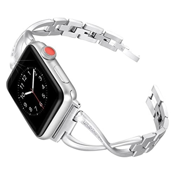 Kompatibelt Apple Watch Armband 38mm 40mm 42mm 44mm iWatch Series Dam Smycken Tillbehör Rostfritt Stål Armband (Silver, 38/40mm)