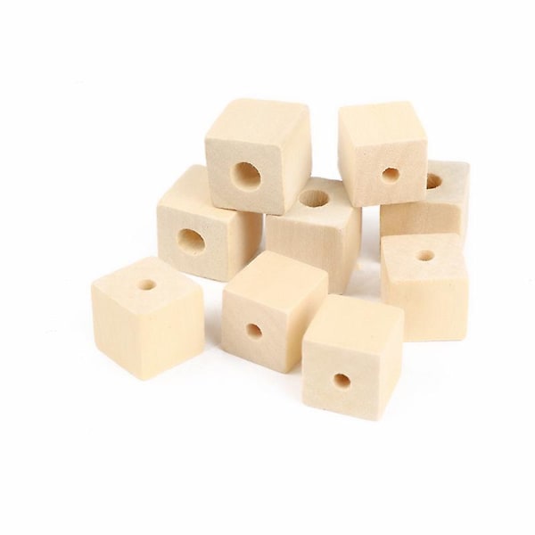 1\" Träkuber med hål - 100-pack - Obehandlade massiva träpärlor för DIY-hantverk och byggprojekt