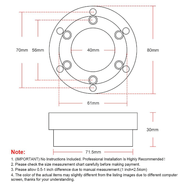 TS-For G29 13/14 tommer Rat Adapterplade 70mm Pcd Bilspilsmodifikation Sort