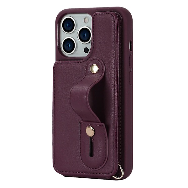 Telefonveske med kortholder, armbånd, kickstand for iPhone 12/12 Pro - PU-lær + TPU-deksel Wine Red