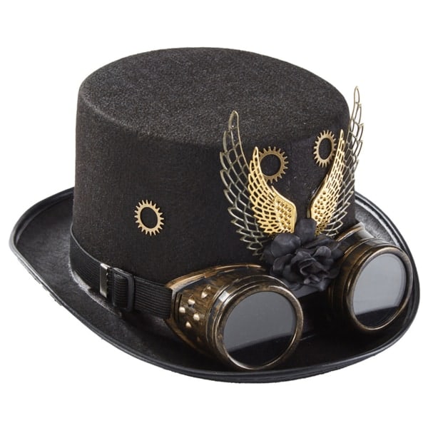 Fasjonabel flosshatt Steampunk-hatt Halloween-hatt med gir, vinger og briller, performance-hatt, flosshatt for maskeradefest