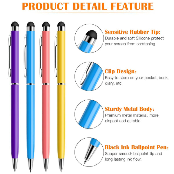 Pennor 10-pack Universal Kapacitiv 2 i 1 Utdragbar Kulspetspenna och Stylus Pekskärmspenna för Surfplattor/iPad/iPhone