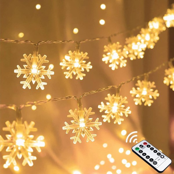 Julestjernelyskæde, 6 meter 40 LED Varm Hvid Batteridrevet med Fjernbetjening Timer - Soveværelse Værelse Indendørs Juletræsdekorationer