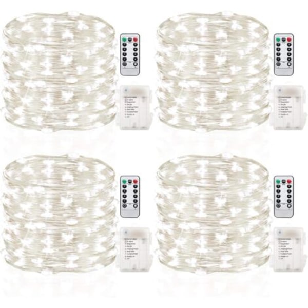 4-pack 50ft (16,4ft) Slingor Batteridrivna med Fjärrkontroll Timer Vattentäta Koppartråd Fairy Lights för Sovrum Inomhus Utomhus Bröllop Dor