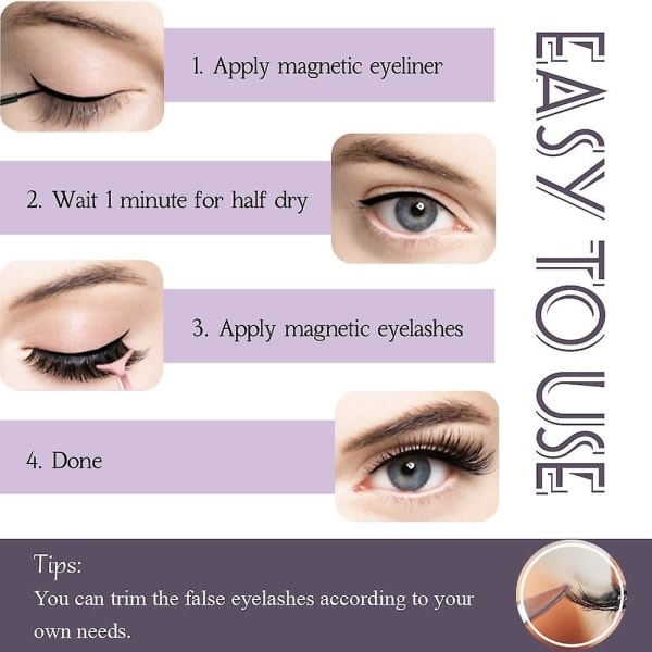 10 par magnetiske øyevipper og 2 Eyeliner Sett Naturlig utseende & gjenbrukbart