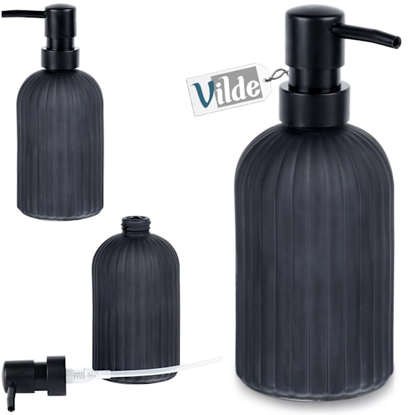 Elegant sort sæbedispenser i glas til køkken & badeværelse 189