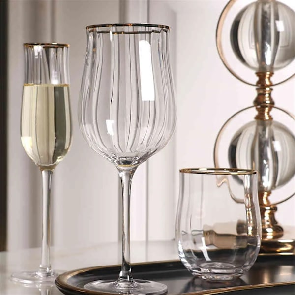 Europa Vertikalrandig Kristallglaskopp Färgstarka Vinglas Guldtråd Bröllopsbägare Champagnekopp heminredningsaccessoarer 210326