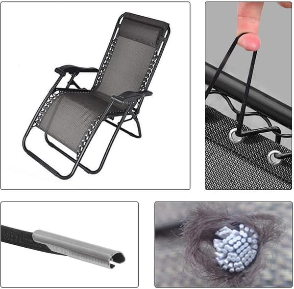 Zero Gravity Stol Erstatningssnore Universal Elastisk Reparationssæt til Liggestole Hvilestole Sort Sæt med 4 silver-gray