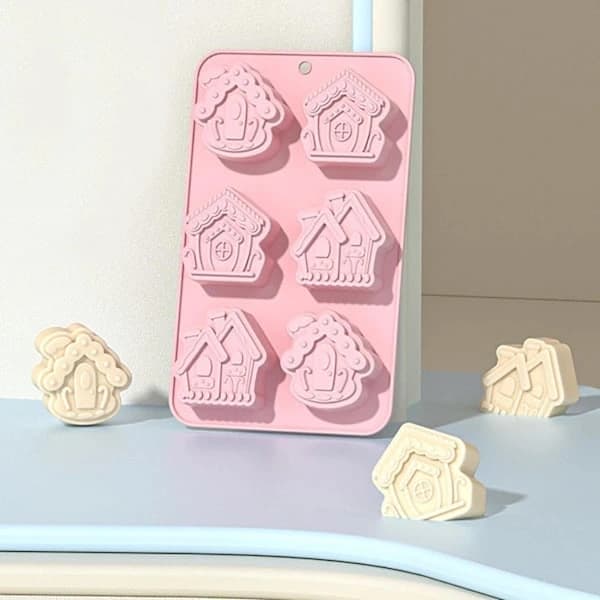 (2-pack) Jul Silikonformar Pepparkakshusformar Non-Stick Silikonformar för Bakning Rosa Geléformar Choklad
