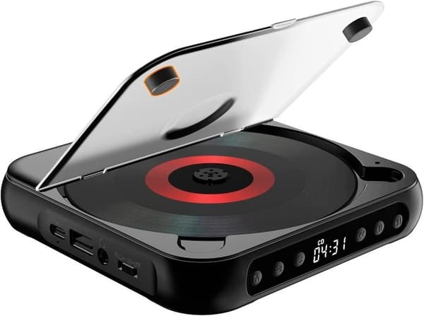 Bærbar Bluetooth CD-spiller med USB C hurtiglading, MP3 WMA-støtte for reise og hjemmebruk, svart