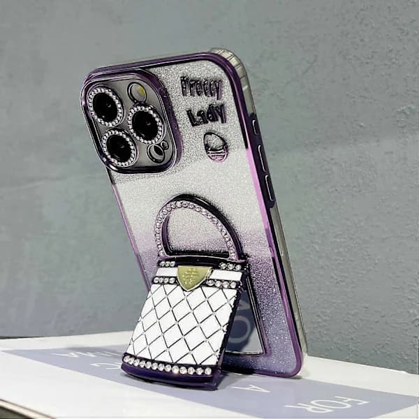 Deksel til iPhone 15 Pro med speilstøtte TPU+PC Gradient Glitter Telefondeksel - Lilla