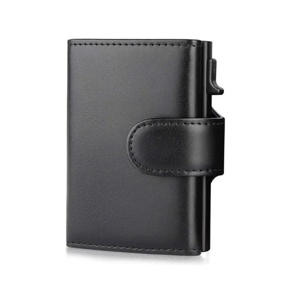 Herrepunge Mand Kreditkortholder Pung Herre Kvinder RFID-aluminiumskortholder Taske Bankkortholder i ægte etui Sort